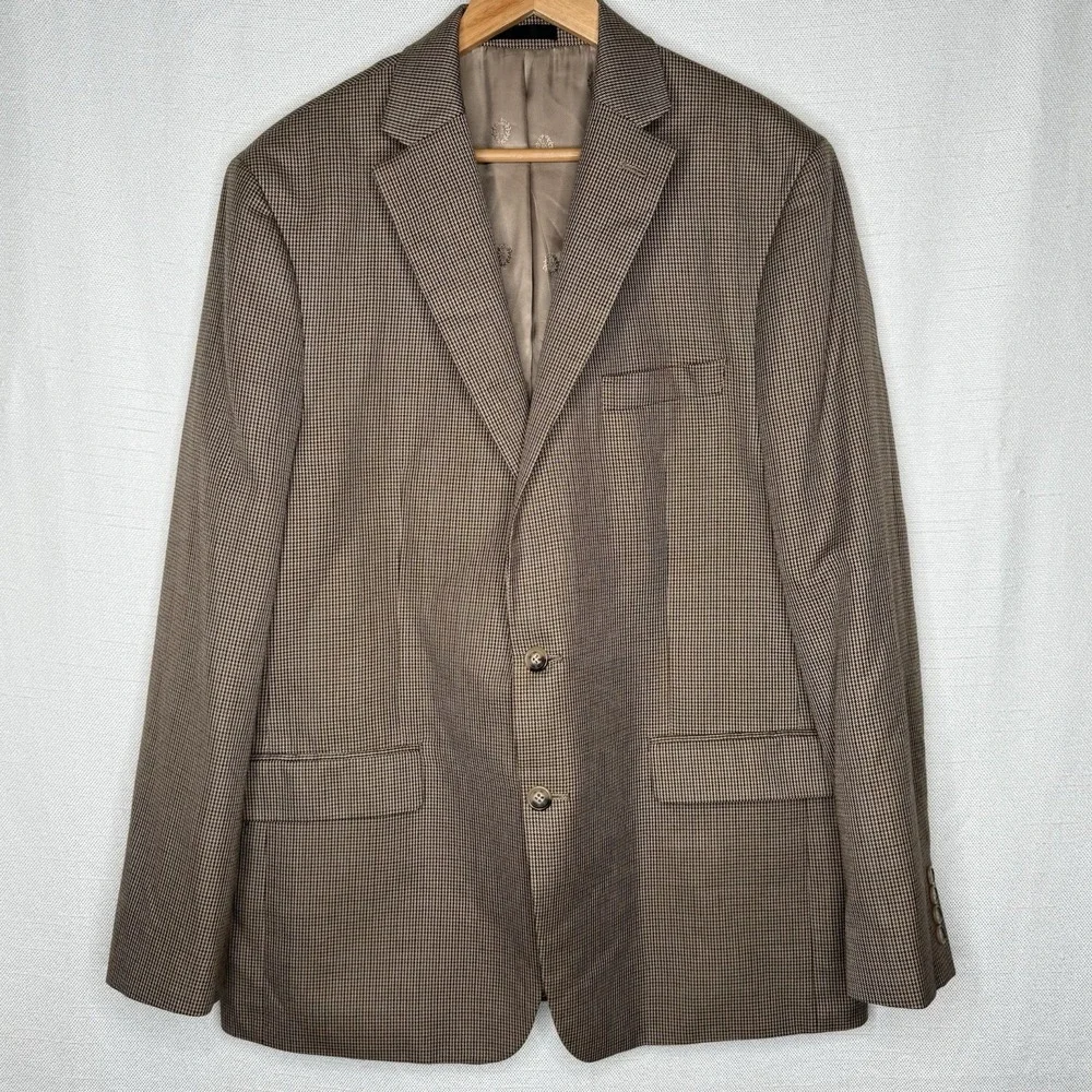 Lauren Ralph Lauren‎ Sport Coat 44L Brown Houndstooth Blazer Jacket Classic